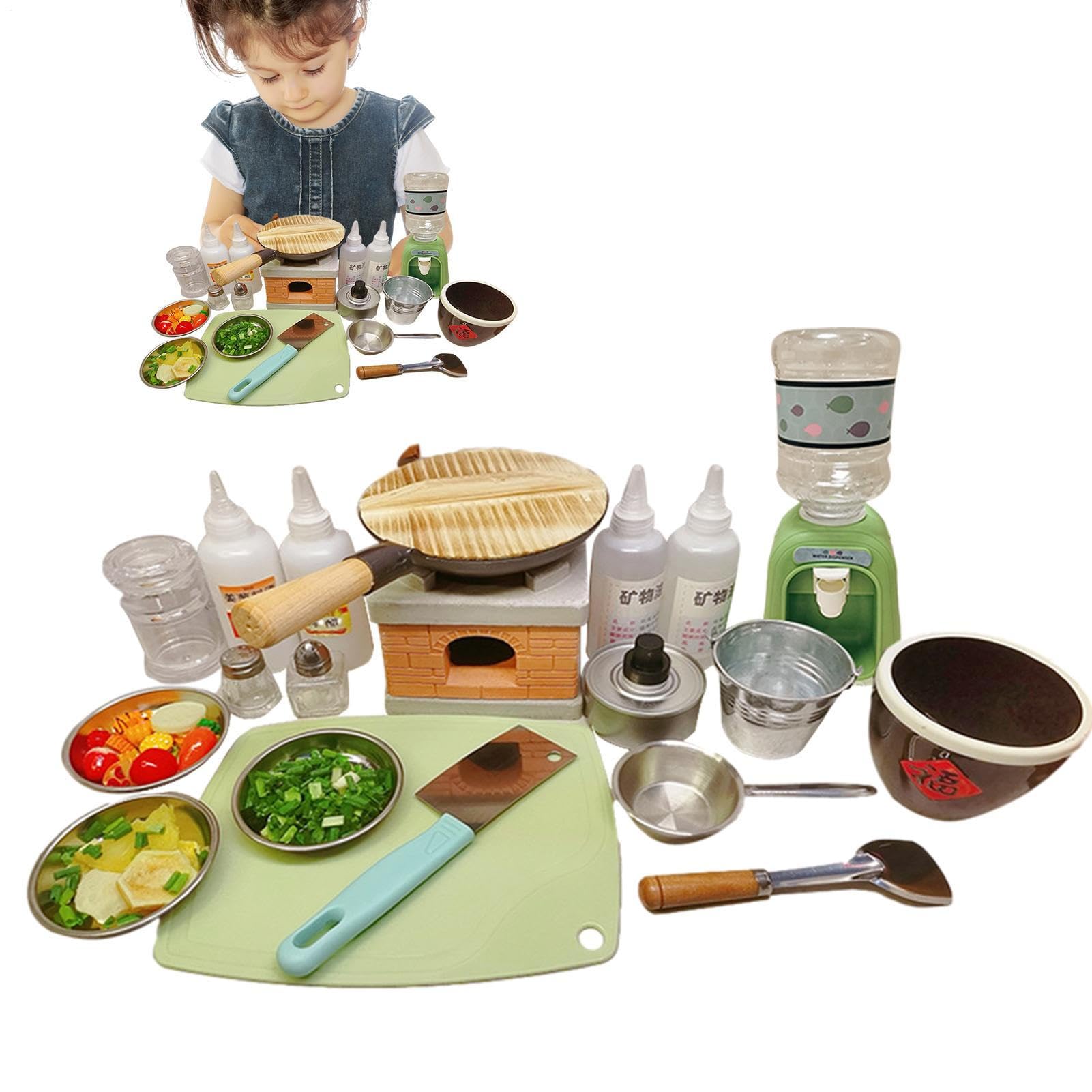 Juego De Cocina Real Para Niños,Herramientas Educativas De | Cocina Y Utensilios De Cocina Real - Cocina En Miniatura Herramientas De Comida Botellas De Condimentos - Para Transmisión