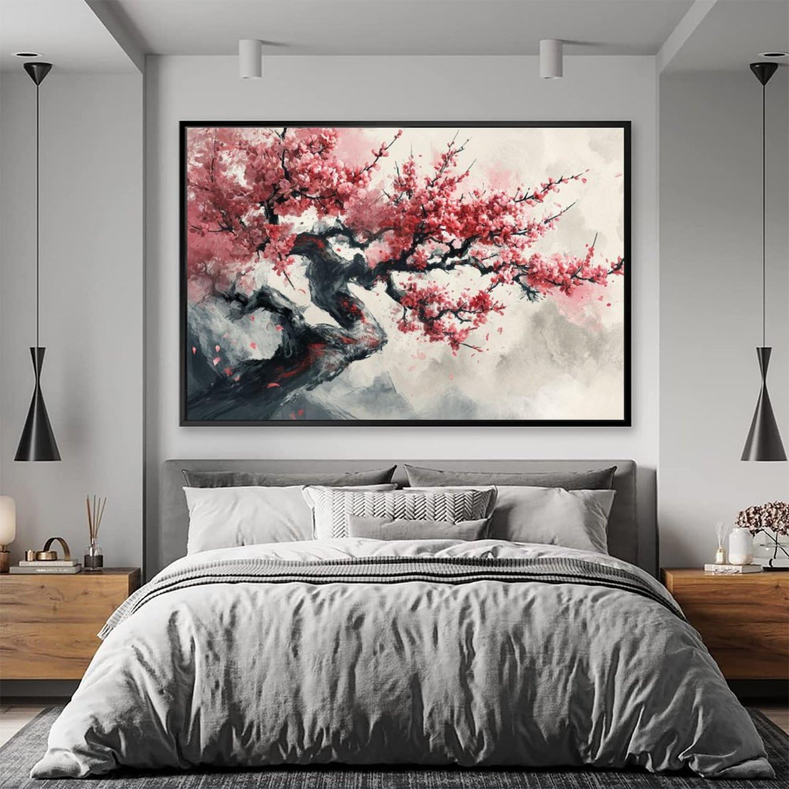Amazon.co.jp: 絵画 桃の花の中国風水墨画インテリア 絵画 魅力的な花