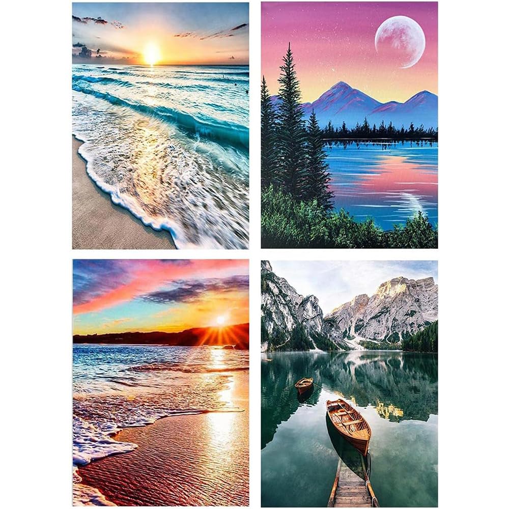 Paint by Numbers for Adults - DIY Adult Paint by Number Kits Pack On Canvas Sunset Beach Painting by Numbers for Beginners,Acrylic Paint Boat On Mountains Lake Crafts for Home Decor (11.8x15.8inch)