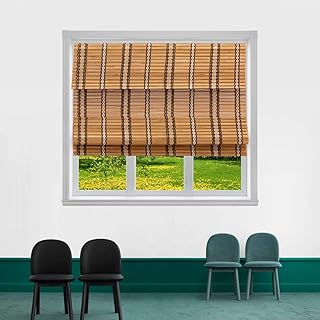TJ GLOBAL Cordless Flatstick Bamboo Roman Window Blind Sun Shade, Light Filtering Shades with 7-Inch Valance - Natural Bamboo (40
