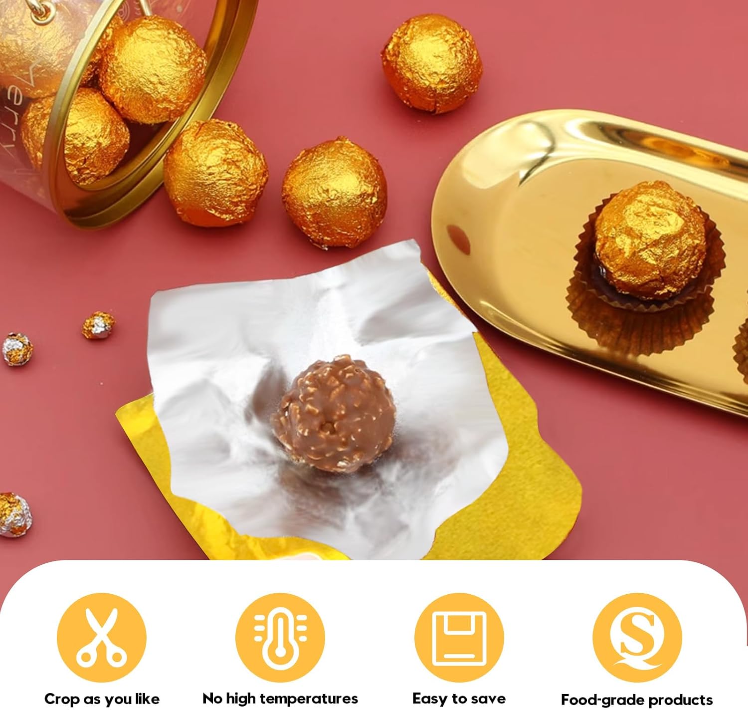 200 Pieces 7.5 x 6 inches Chocolate Foil Wrappers, Gold Aluminum Foil Candy Wrappers, Candy Bar Wrappers for Chocolate, Chocolate Bar Wrappers, Chocolate Wrappers (Gold, Silver)