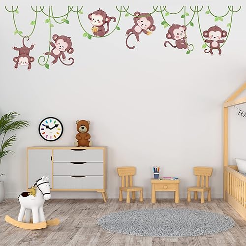Suplanet Calcomanías de pared de mono decoración de pared de selva calcomanías de pared de safari para niños habitación de bebé habitación de niños