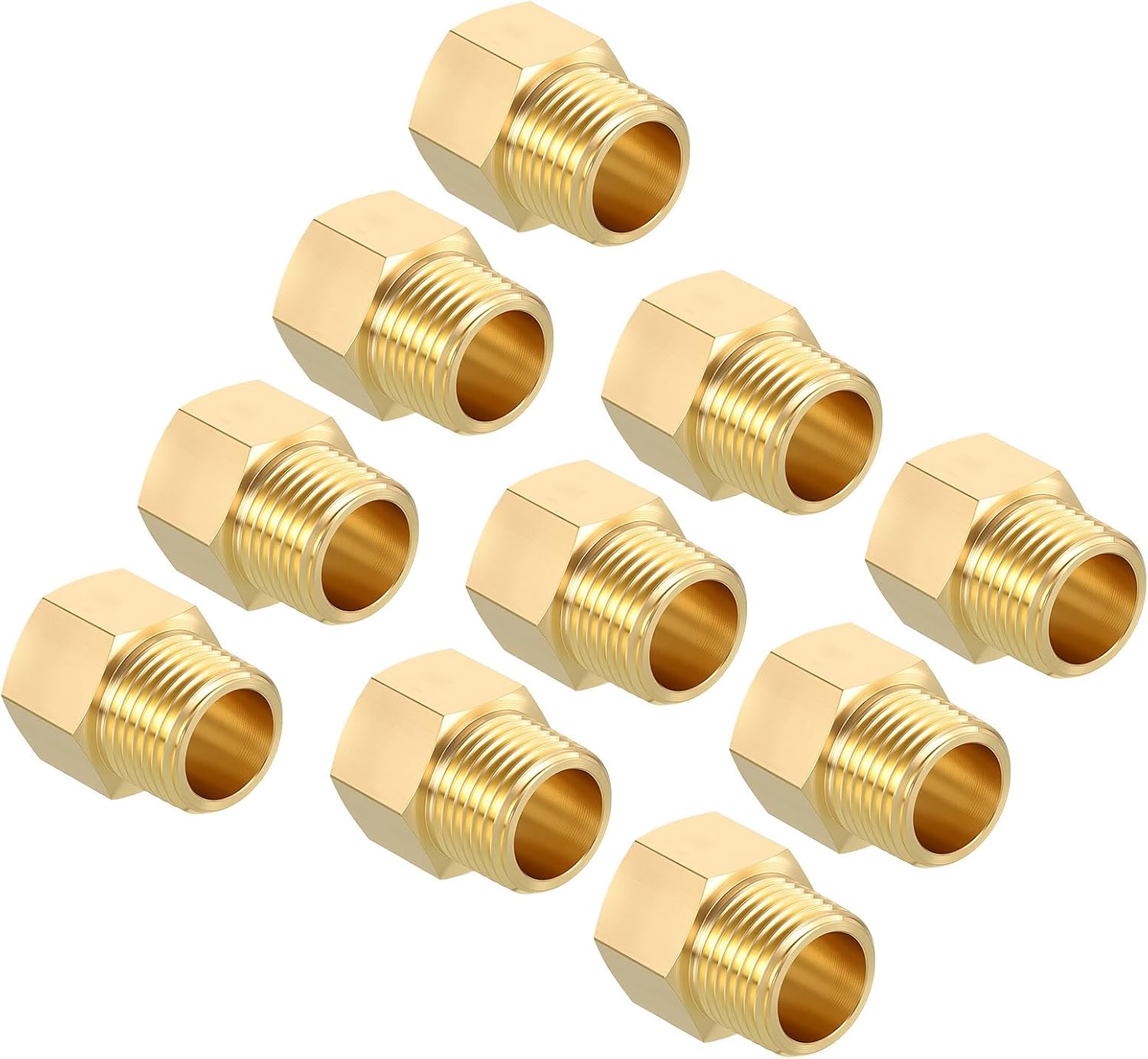 Pack of 10, 1/2" NPT FeMale to 1/2" NPT Male Solid Brass Pipe Fittings Thread Adapter, Brass Pipe Extension Connectors for Pipe Leak Repair, Bathroom Remodeling, Tool Extensions