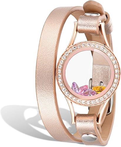 EVERLEAD pulsera con relicario y difusor de aceites esenciales, redondo tallado, aromaterapia, acero inoxidable 316I, cuero auténtico