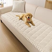 Smiry Non Slip Couch Covers for Dogs, Fuzzy Pet Couch Covers for 2-3 Cushion Sofa Pet Friendly, Soft Sofa Slipcovers Cushion Furniture Protector Washable (Beige, 27.6" x 59")