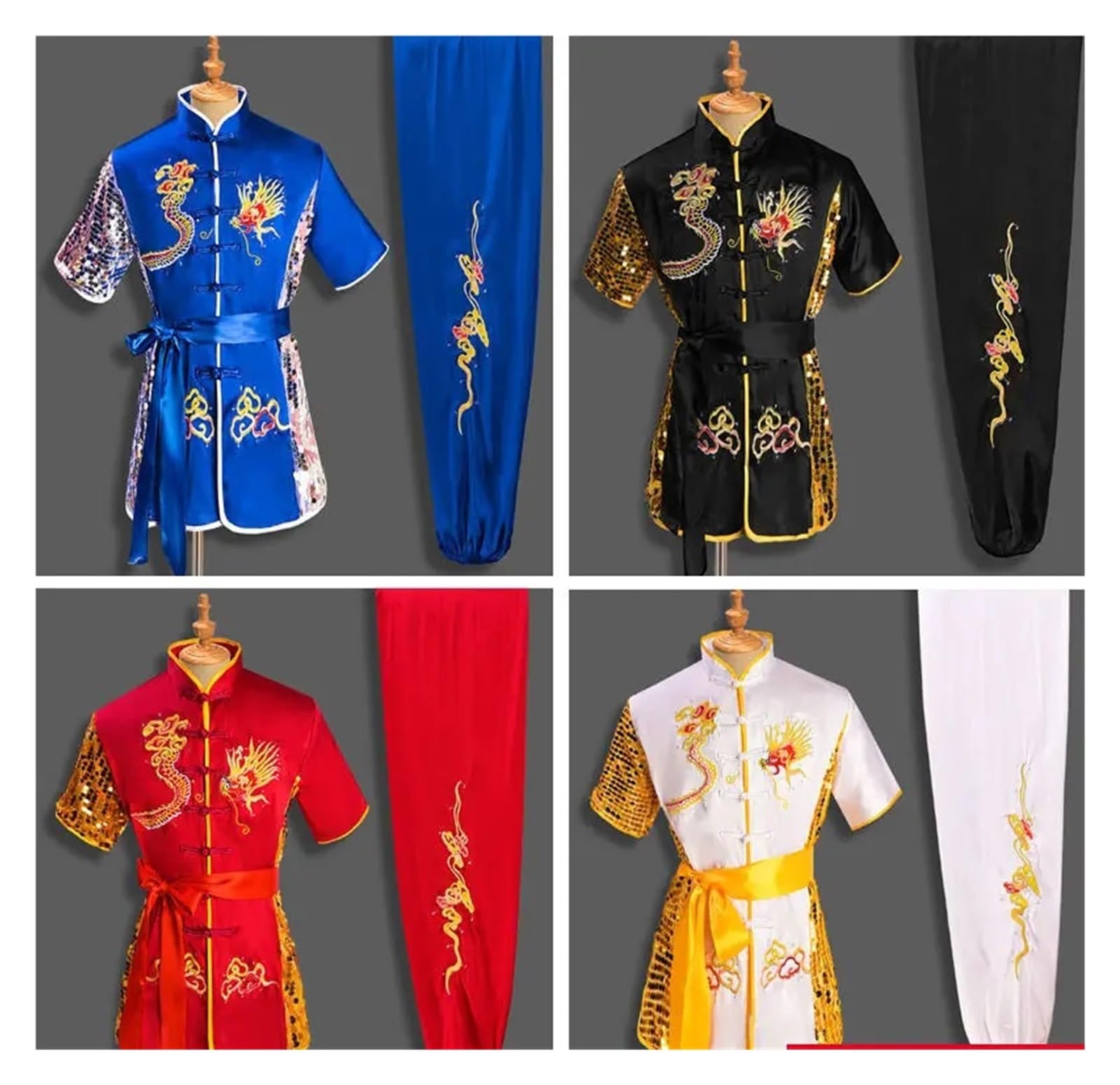 Uomo Donna Tradizionale Drago Wushu Uniforme Kung Fu Abbigliamento Set Arti Marziali Uniforme Tai Chi(White Yellow,180 cm)