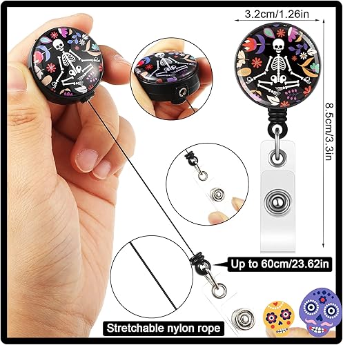 Miniatura 2 de Tenare Carrete retráctil de 3 piezas para tarjetas de identificación con diseño de radiología para el Día de los Muertos, huesos, esqueleto, cráneo,