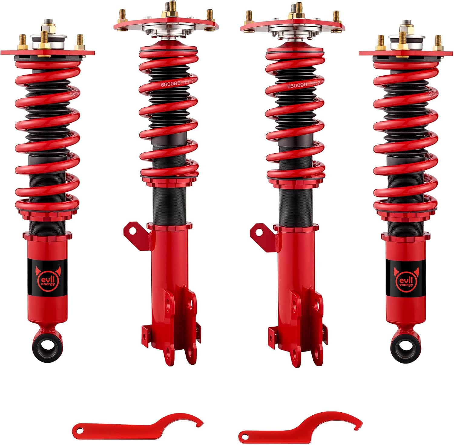 EVIL ENERGY Coilovers Compatible for Mitsubishi Eclipse IV 2006-2012, for Mitsubishi Galant 2004-2012, Height Adjustable Lowering Kit, Twin-Tube Coilover Suspension Kit for Comfortable Ride, Red