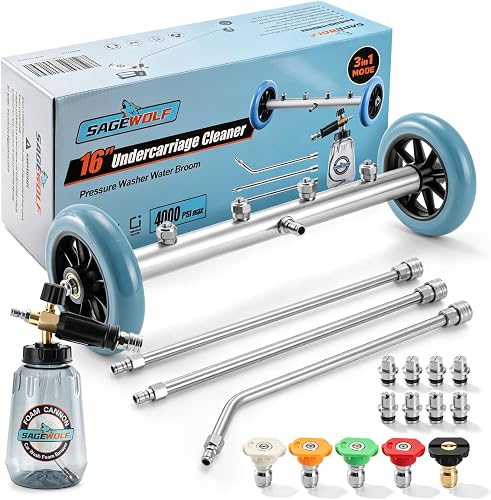 16 IN Under Carriage Pressure Washer Water Broom with Foam Cannon 4000PSI