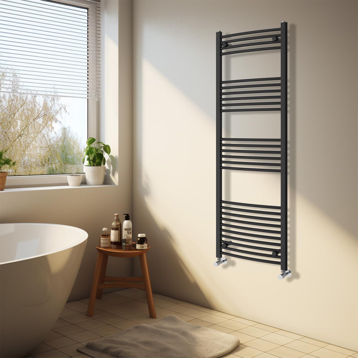NRG Black Heated Towel Rail Curved Designer Bathroom Radiator - 1600×500mm — image 1