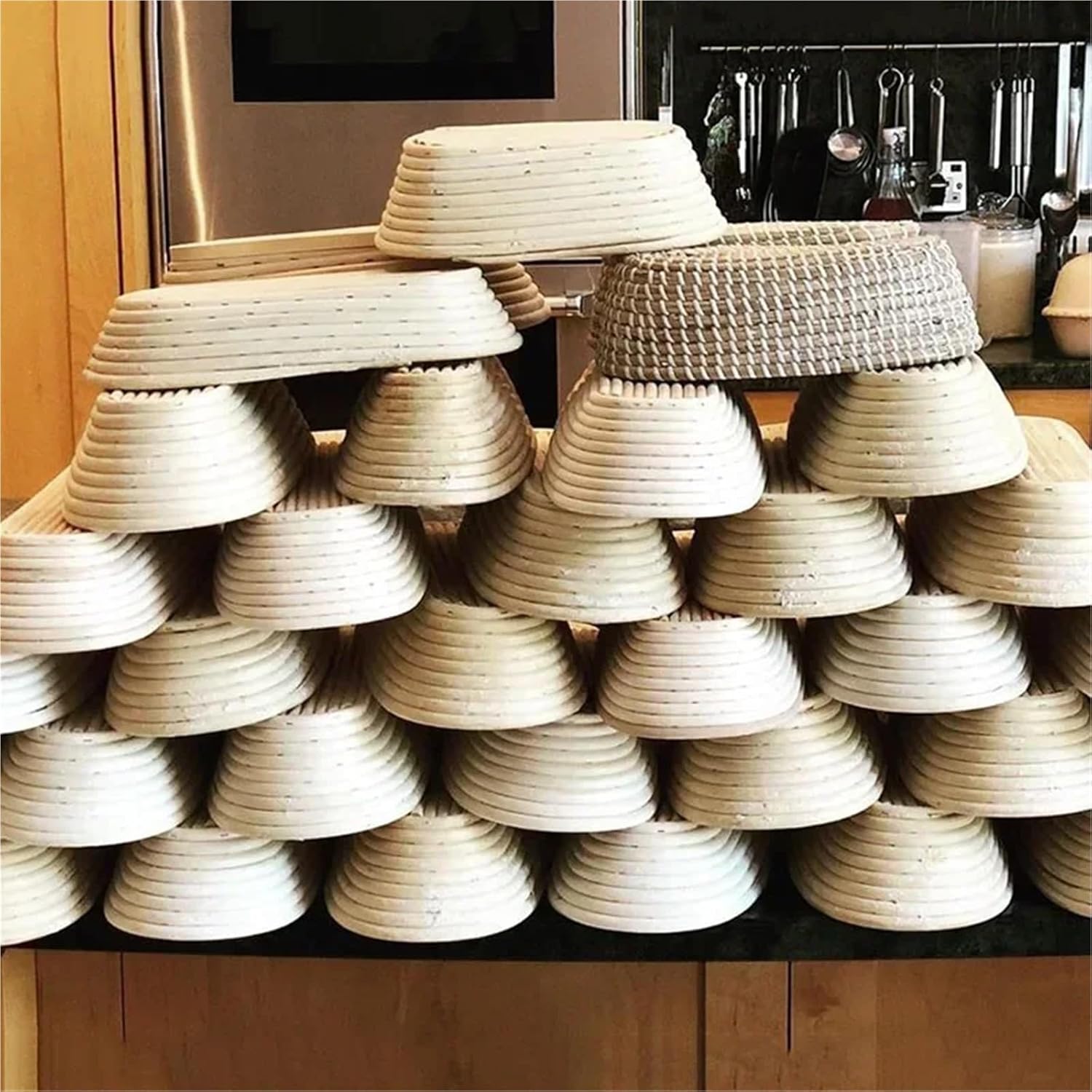 サワードウ生地発酵ベーキング用楕円形天然籐パンプルーフバスケットバヌトン(Oval 25X15X8)