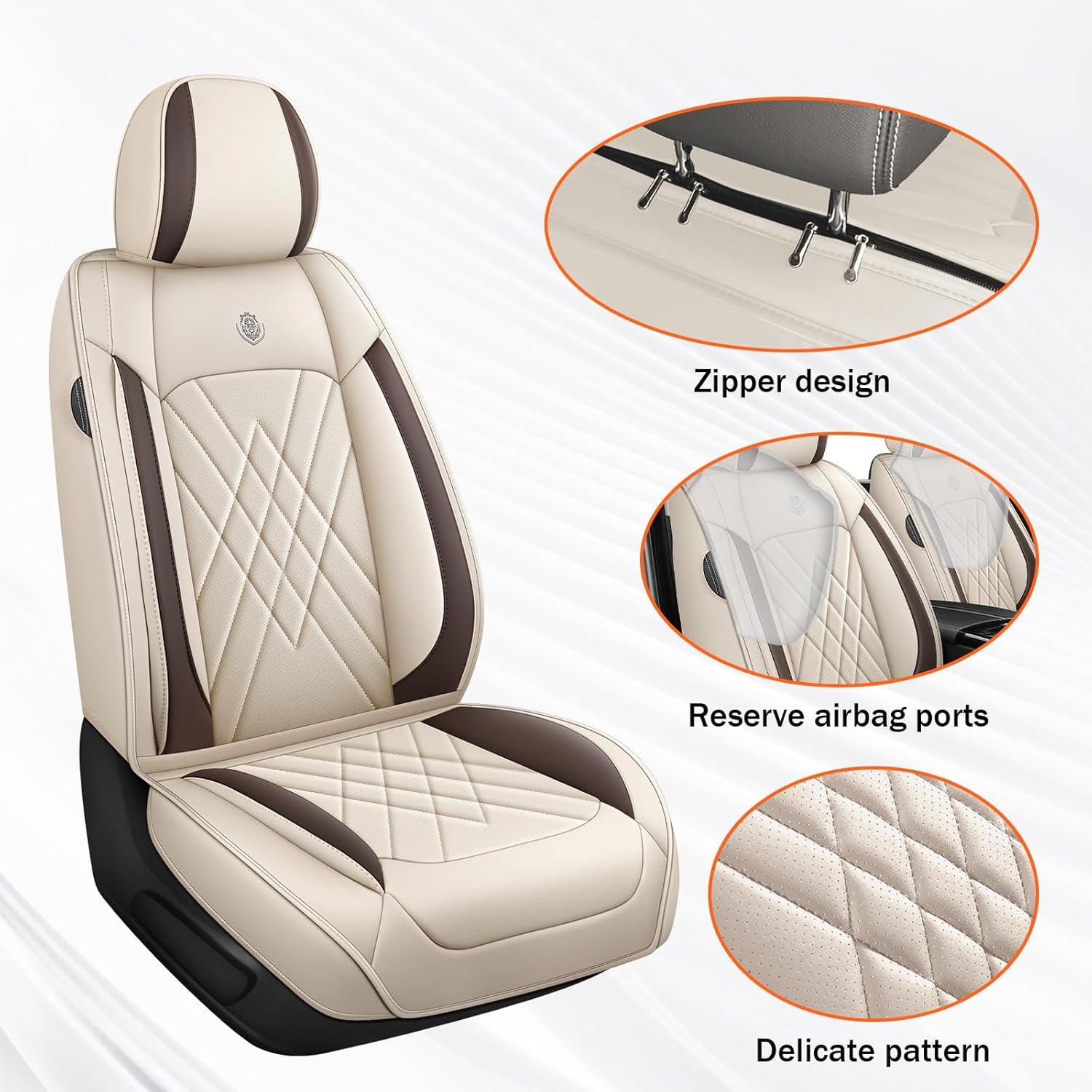 Car Seat Covers Compatible with Jeep Liberty 2002-2012 Durable Waterproof Automotive Seat Covers Stretchable Fabric Material, Airbag Compatibility, Premium Nappa Leather(Full Set, Beige Brown)