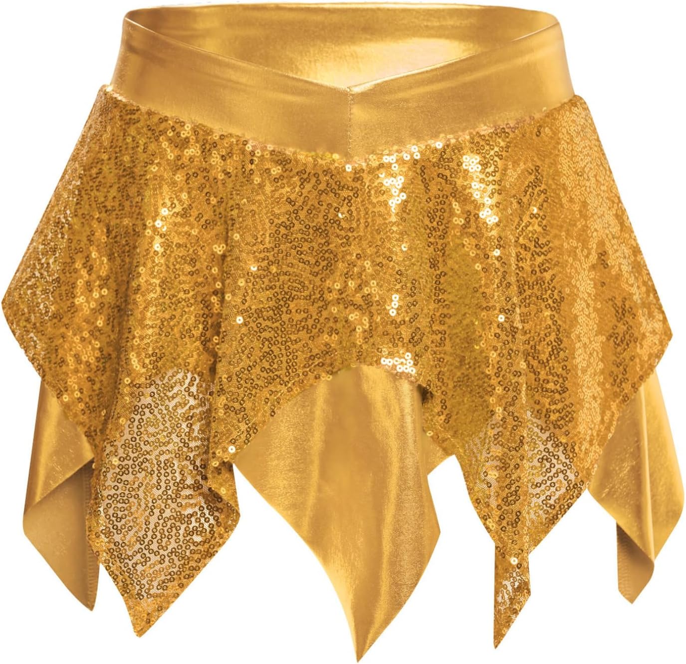 FEESHOW Girls Metallic High Waisted Skirts Skorts Hip Hop Jazz Dance Costume Sparkly Asymmetric Performance Skirts