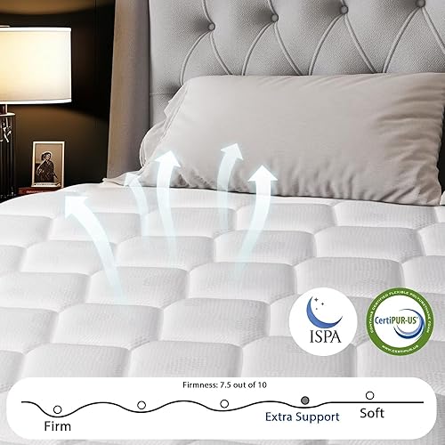 Miniatura 4 de Colchón tamaño King de 12 pulgadas en una caja, híbrido de firmeza media con soporte lumbar reforzado, espuma viscoelástica y resortes embolsados