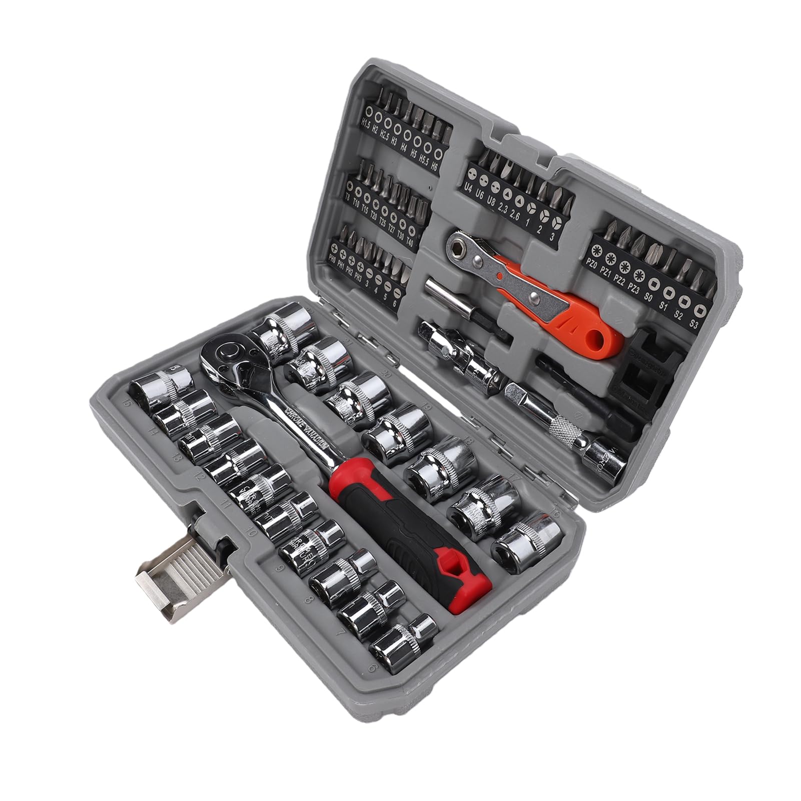 Garosa Set di Chiavi a Bussola a Cricchetto da 72 Denti, Attacco da 64 Pezzi da 3/8 Pollici con 40 Punte in Acciaio e 17 Bussole per Riparazione Automobilistica e Manutenzione Domestica (Set da 64
