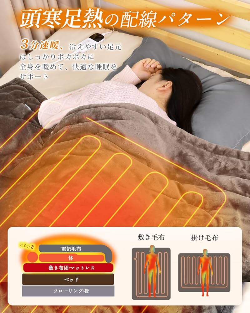 Amazon.co.jp : 電気毛布 掛け敷き兼用 188×130cm【大きいサイズ