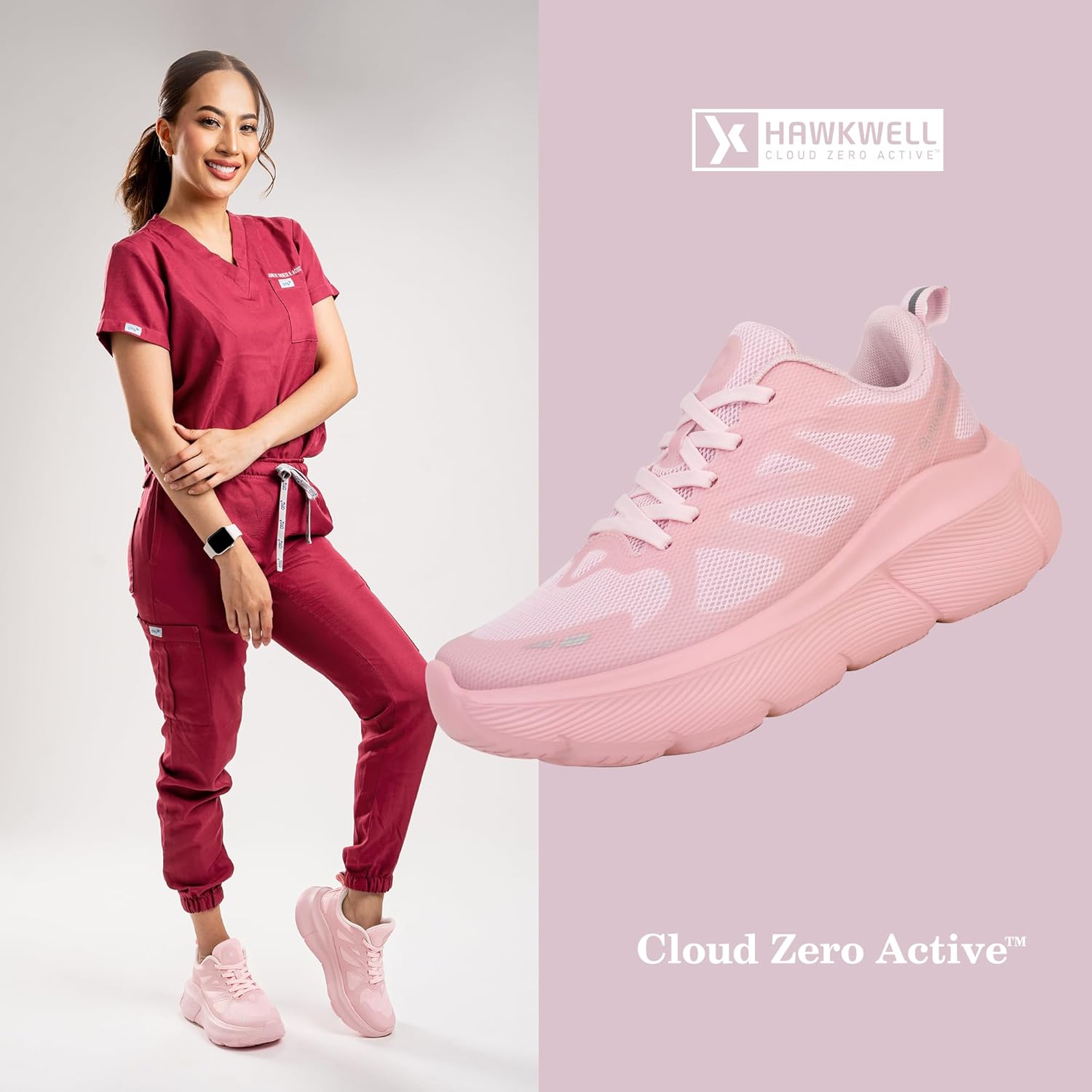 Hawkwell Women's Cloud Zero Active Nursing Shoes Breathable Cushion Walking Tennis Running Workout Shoes Non Slip Medical Work Sneakers