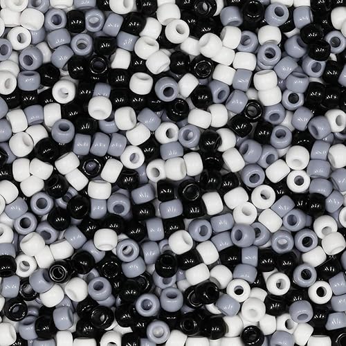 Tibaoffy Artesanía Negro Blanco Gris Mezcla Cuentas 0.236x0.354 in, Pony Cuentas Total Aproximadamente 1000pcs
