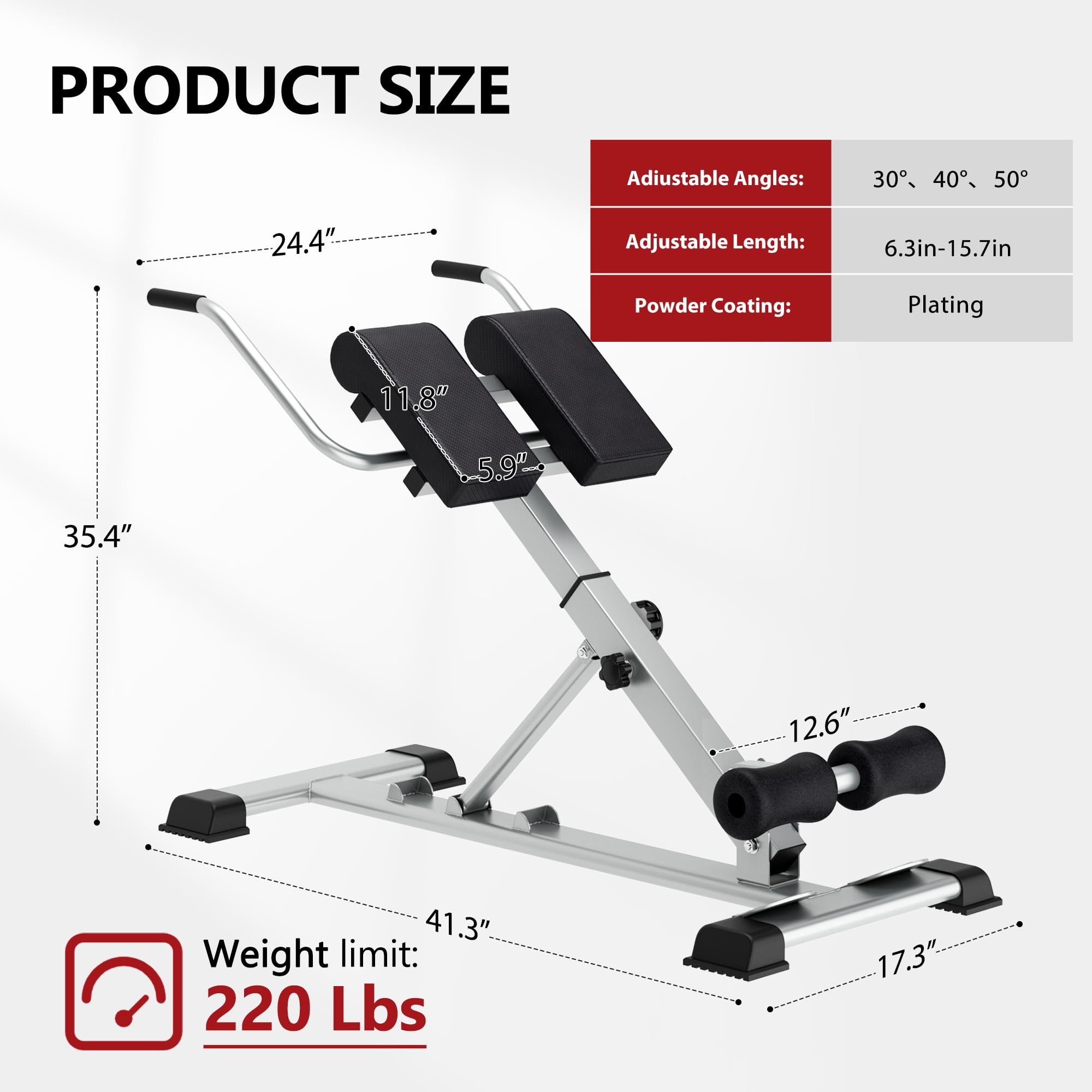 sogesfurniture Hyperextension Bauch- und Rückentrainer, 7-Fach höhenverstellbar, klappbar, Römische Bank, Multifunktionales Trainingsgerät, Rückenstrecker für Zuhause, Fitness, bis 100kg