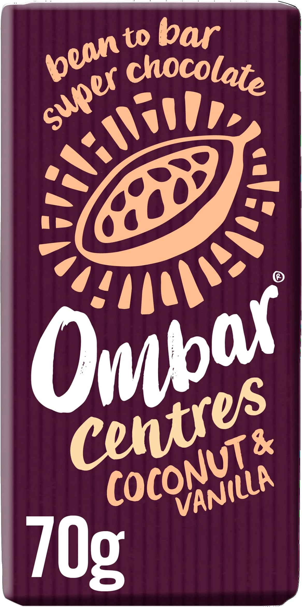 Ombar Chocolate Candy Bar, Coconut & Vanilla Centres 70g, Organic Vegan, 140 Calories