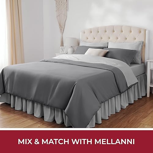 Miniatura 6 de Mellanni Falda de cama de tamaño individual  75 x 39 pulgadas + 15 pulgadas con volantes  Azul con volantes  Resistente a la decoloración,