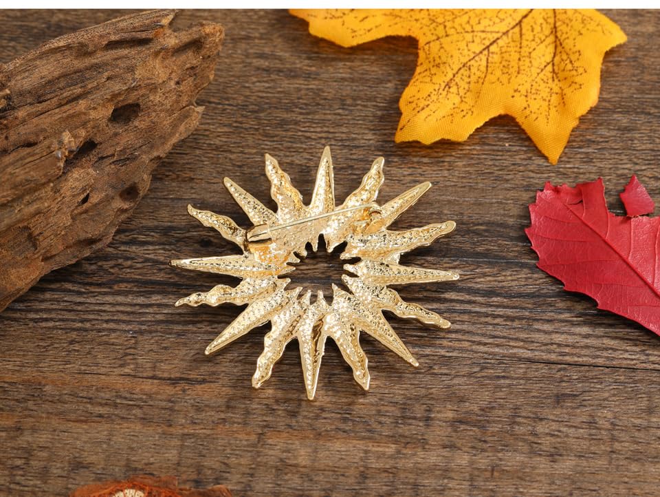 Image of Gold-Tone Sun Brooch Pin Vintage Round Sun flower Broach for Shirt Decorations Wedding Bouquets Jewelry