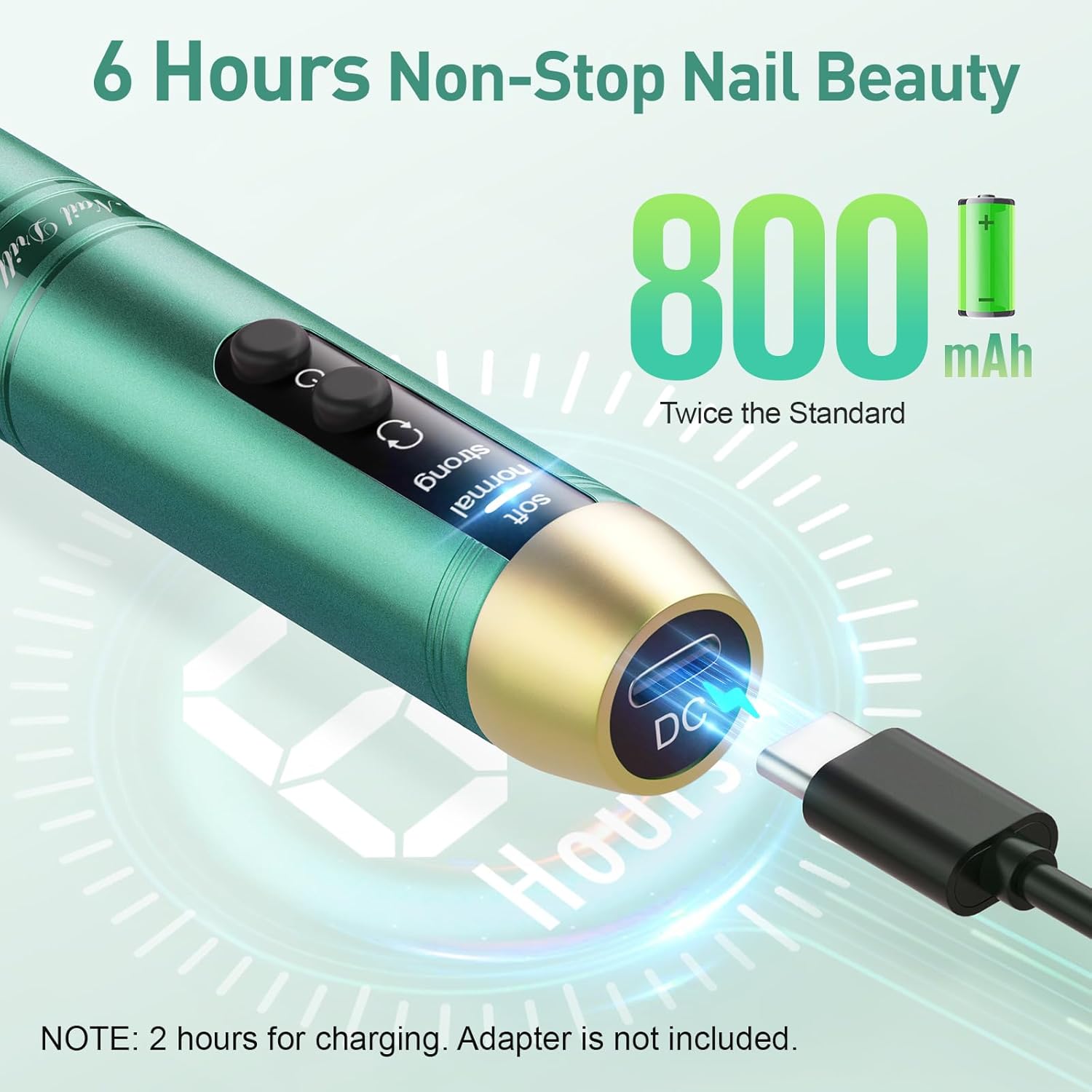 Cordless Nail Drill, Portable Electric Nail File with 11 in 1 Nail Drill Bits for Acrylic Gel Dip Powder Nails, Rechargable Efile Machine Kit for Home Manicure Pedicure, Green