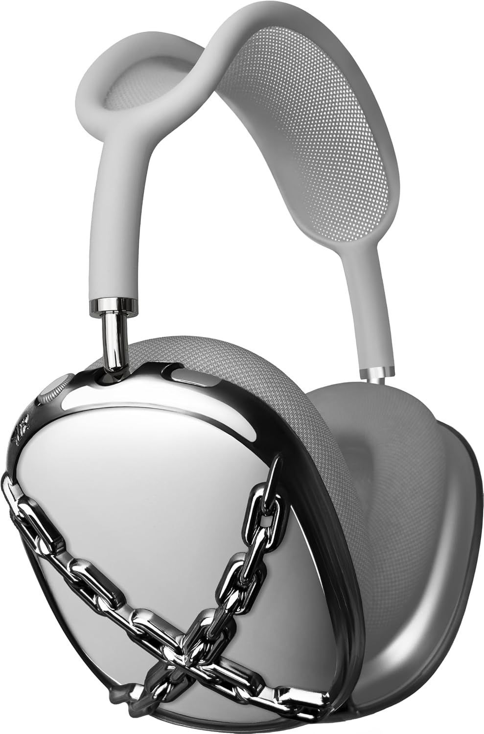 qlix Chain Frames Case for AirPods Max Headphones, Protective Frame Cover, Compatible with Smart Case, USB-C & Lightning (Silver)