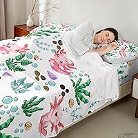Vista 119 de jejeloiu Sea Turtle Sheet Set Ocean Creature Themed Sheets with Deep Pocket Fitted Sheet Sea Underwater World Bed Sheets Set Bed Reptile Tortoise