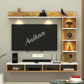 Anikaa Kirina Engineered Wood Wall Mount TV Unit with LED Lights TV Cabinet TV Entertainment Unit Set Top Box Stand (Giantwood/White) (Ideal for 43 Inch)(D.I.Y)