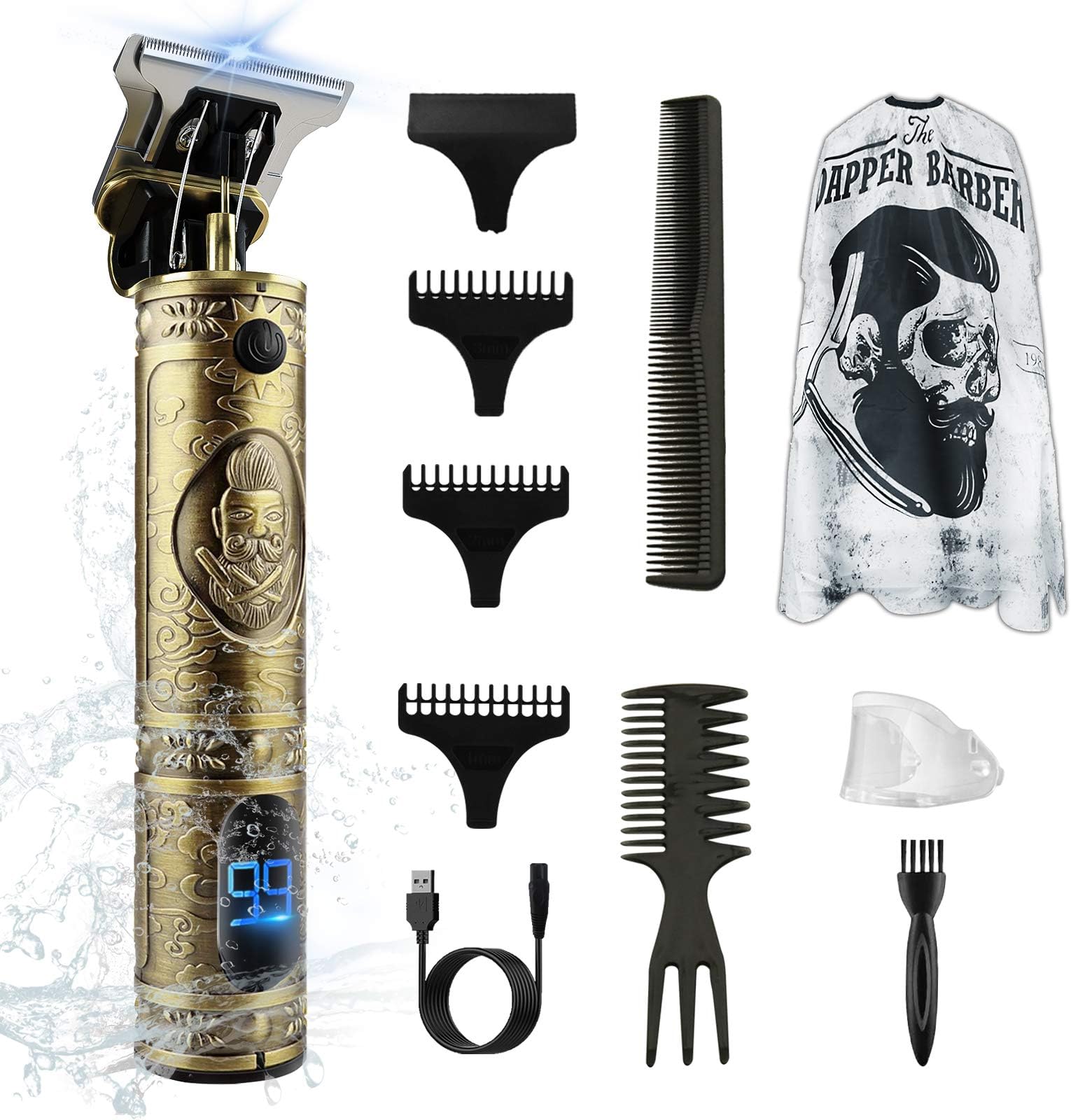 Professional Pro Li Hair Trimmer, Electric T-Blade Cordless Hair Clipper for Men, 0mm Baldheaded Hair Clippers & Rechargeable Grooming Kits for Zero Gapped Beard Shaver Barbershop (Copper)