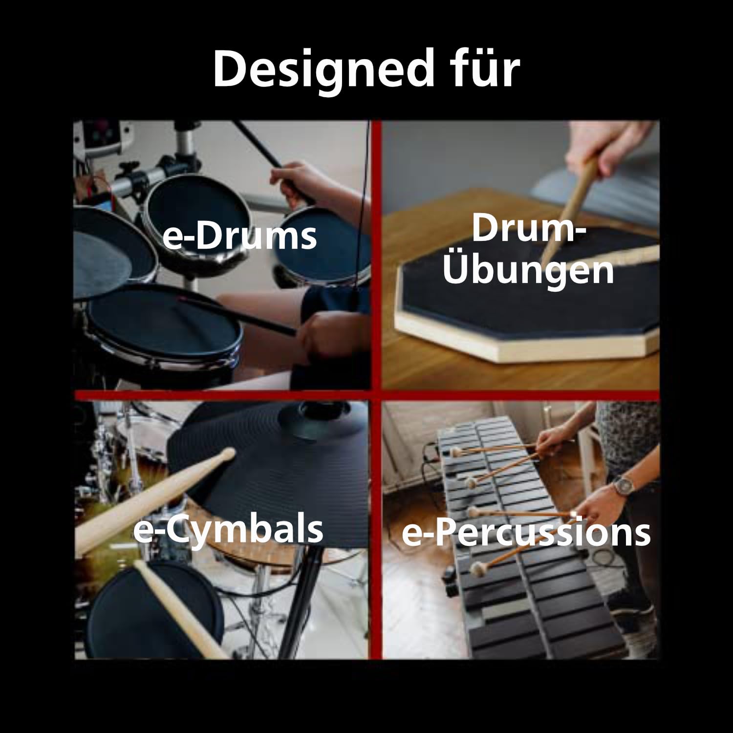Adoro Silent e Sticks & Bassdrum Beater für e Drum & Drum Pad - Die weiche Spitze aktiviert den e Schlagzeug und reduziert gleichzeitig laute Kontaktgeräusche - kein hartes "Thwack" mehr-