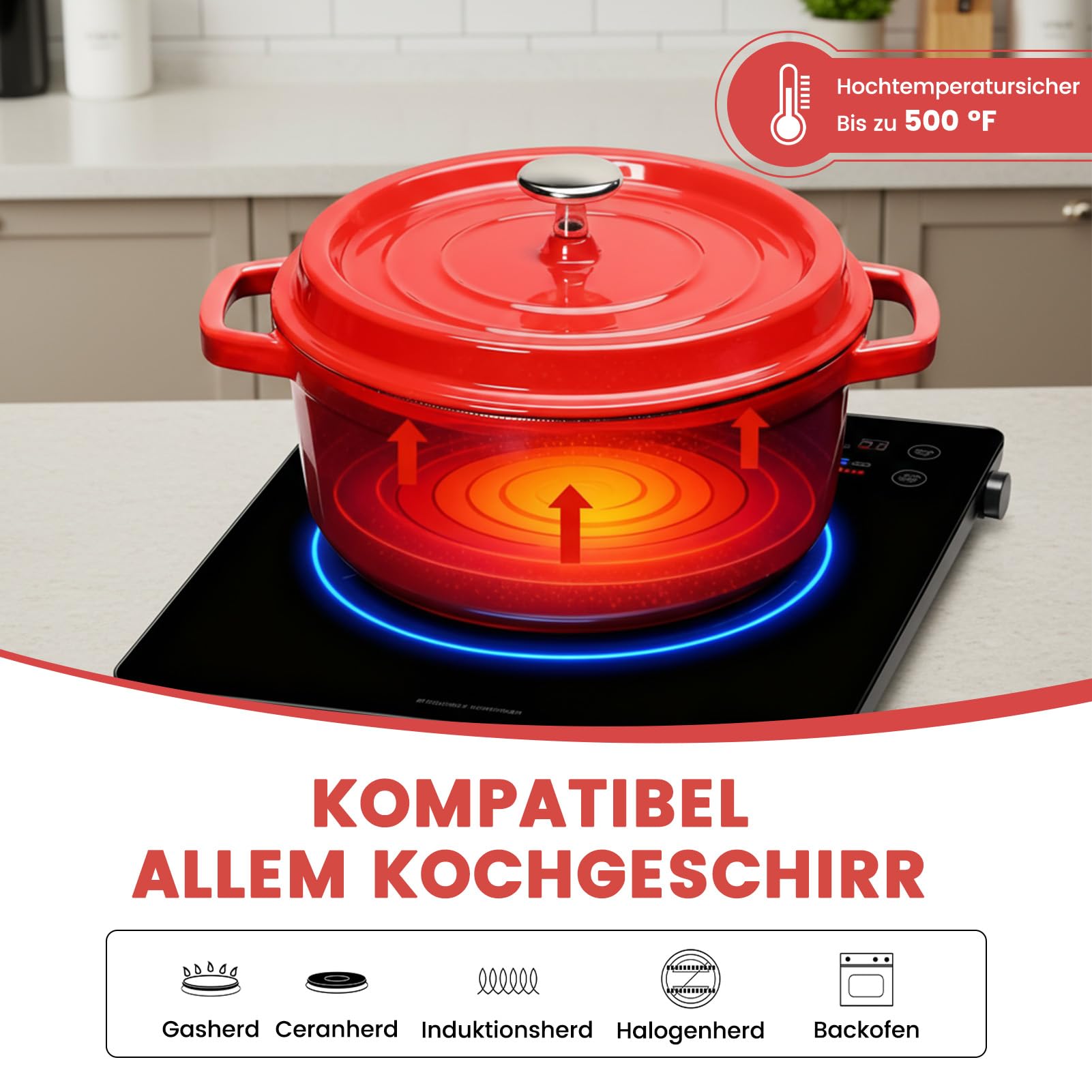 Cacerola con tapa (4,75 L), color rojo