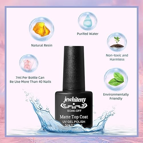 Miniatura 6 de JEWHITENY Juego de 30 esmaltes de uñas de 27 colores, verde, azul, rosa, naranja, Gitter Sock Off Gel Polish con capa base superior mate y brillante