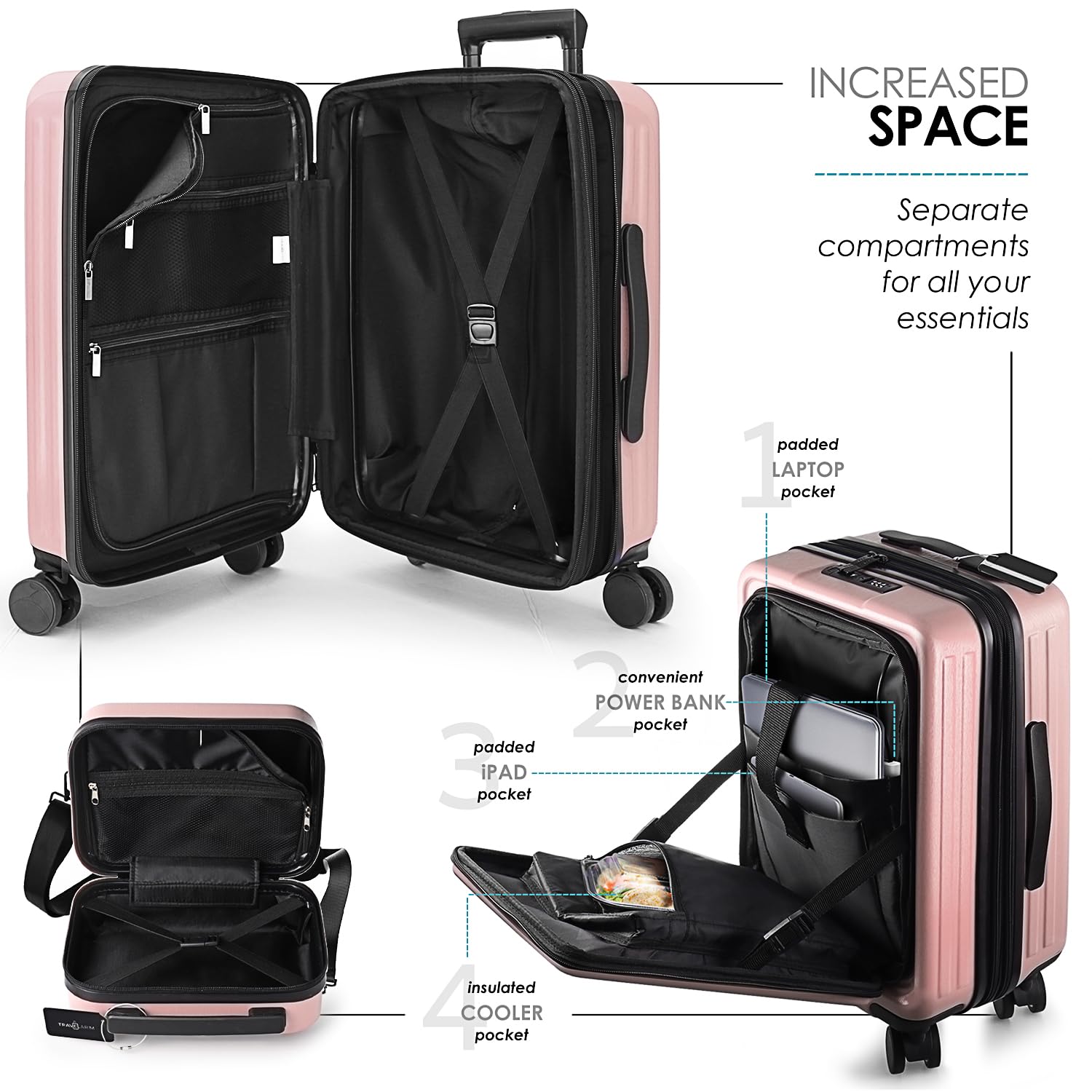 TRAVELARIM Juego de Equipaje rígido con Ruedas giratorias de 4 Piezas