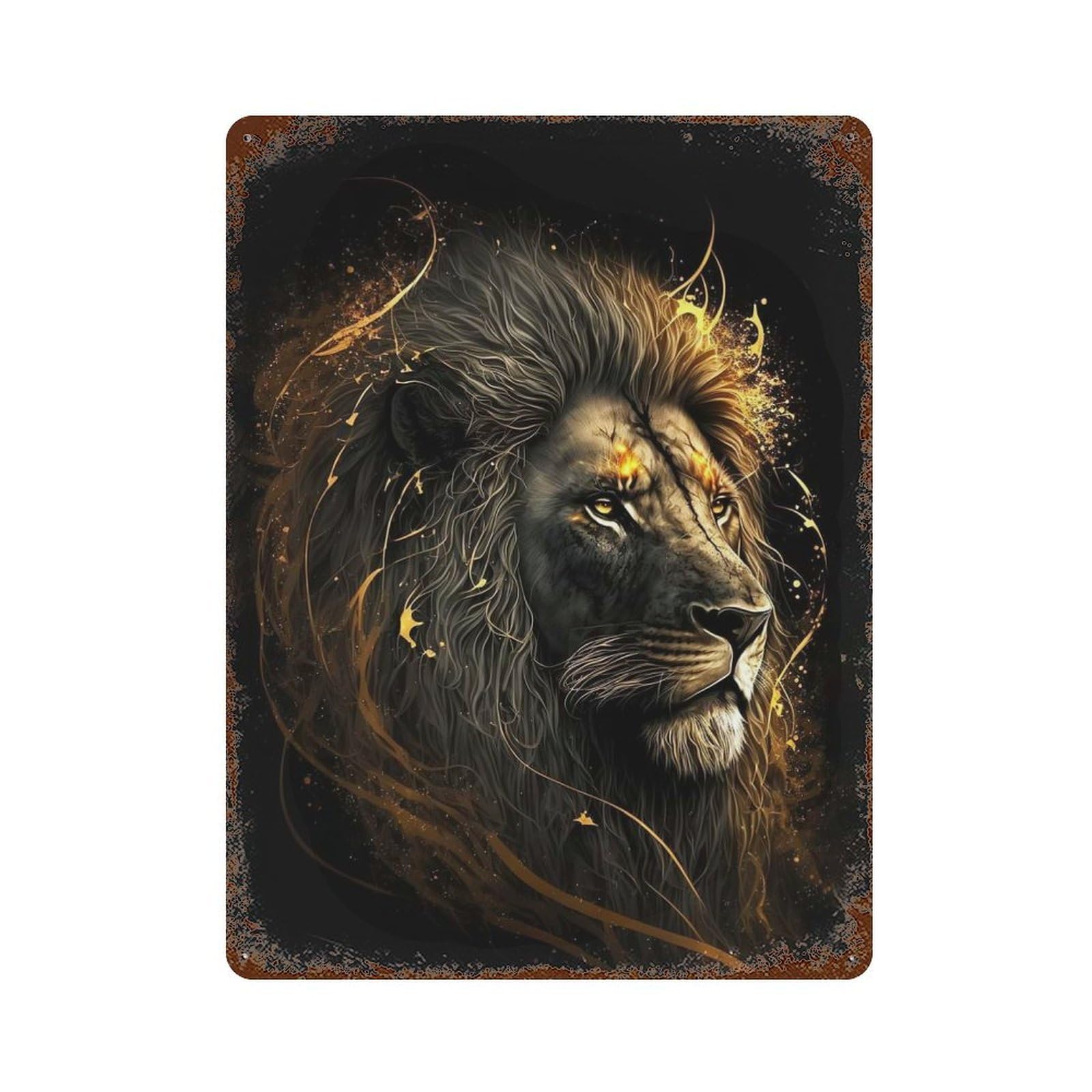 Black And Gold Lion Rusty Metal Tin Sign 15.7"x11.8", Vintage Wall Decor for Garage, Pub Or Kitchen