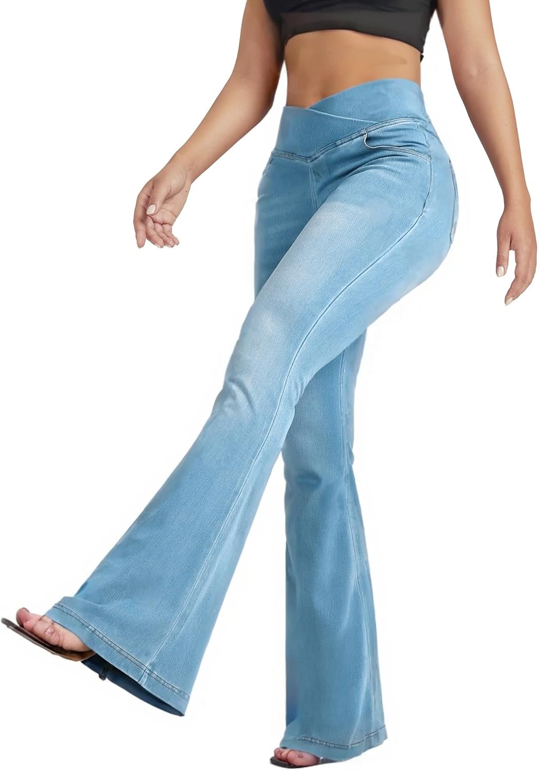 BlueRose Flare Jean Leggings for Women Light Blue - Image 4