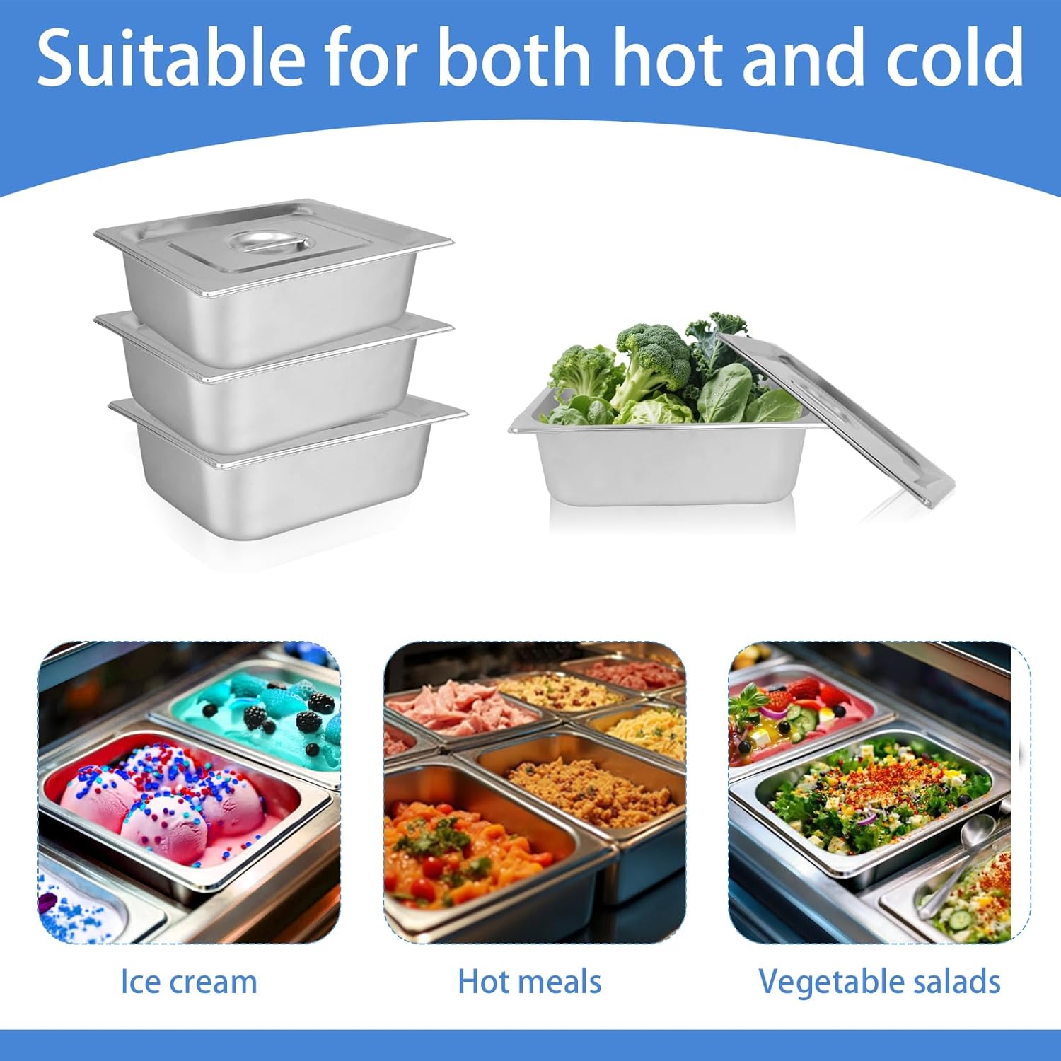 8 Pcs Stainless Steel Hotel Pans with Lids 4 inch 1/2 Half-Size Classic Restaurant Pans Anti Steam Table Steamer for Hotel Catering Supplies Food Buffet Event