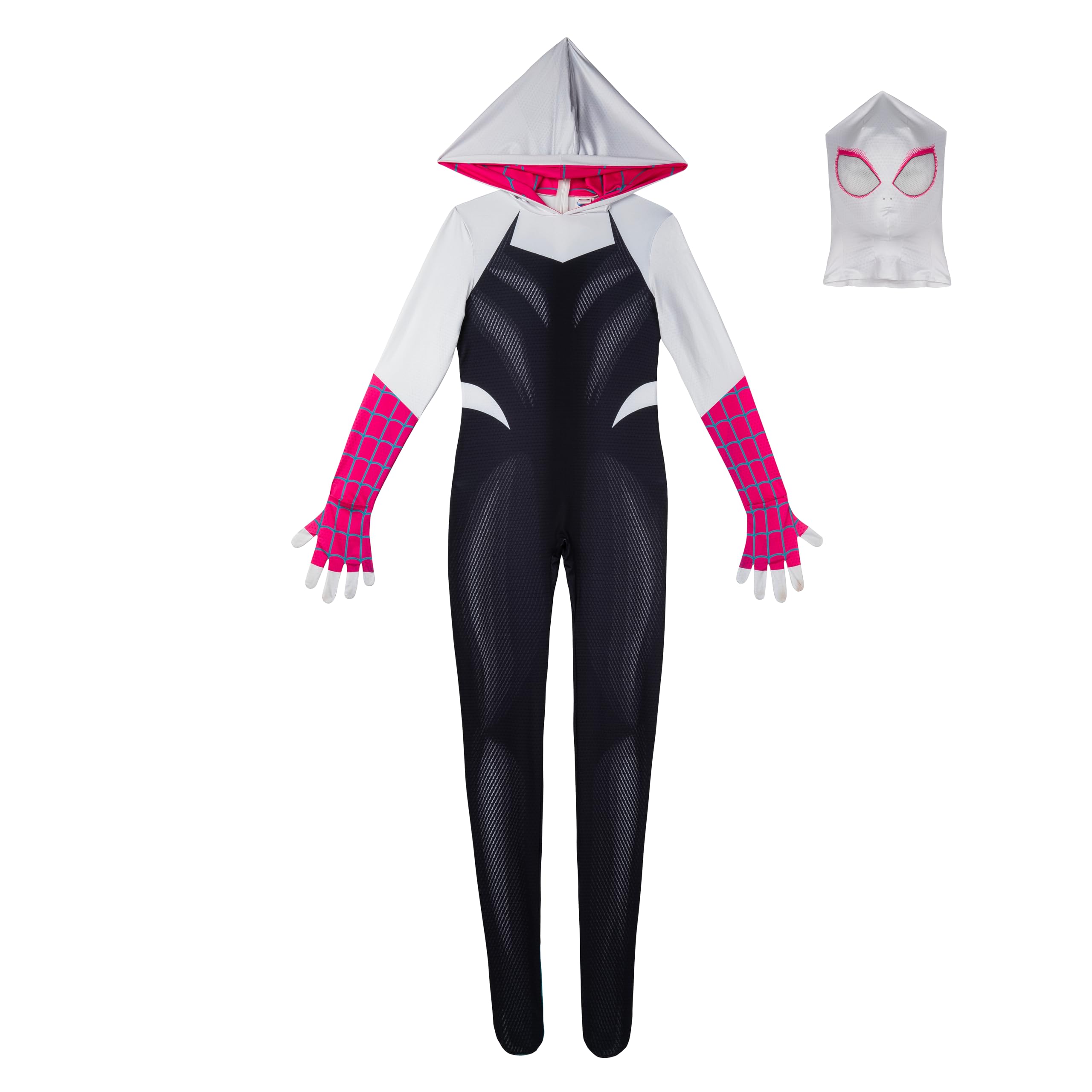 Marvel - Disfraz zentai oficial de Spider-Gwen para adultos, mono de elastano con capucha, diseño estampado y máscara ajustable