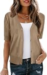 Arach&Cloz Womens 2026 Summer Lightweight Cardigans Cropped Short Sleeve V Neck Button Knit Bolero Shrugs Sweater