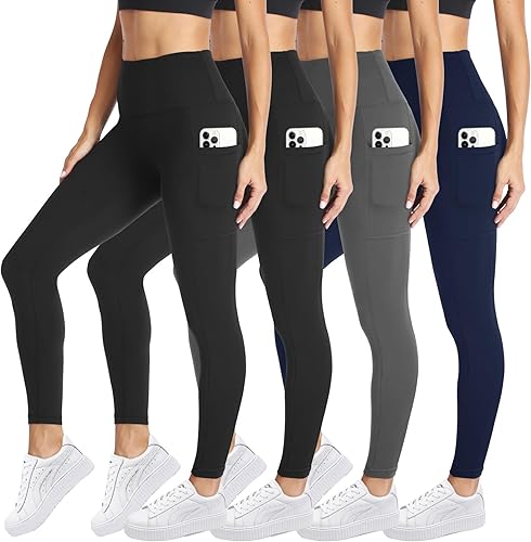 CAMPSNAIL Paquete de 4 leggings de cintura alta para mujer, pantalones de yoga suaves con control de abdomen para entrenamiento, correr, talla