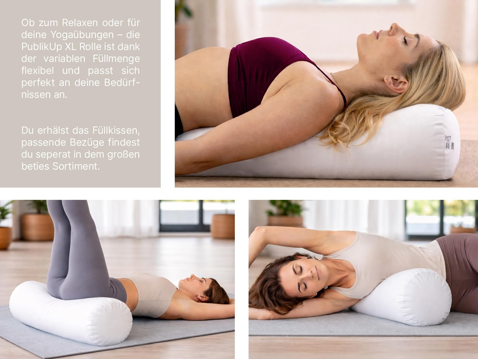 beties - PublikUp - Rolle 25x70 cm – extra Feste Yogarolle mit Schaumstoffflocken – variabel befüllbar – Lagerungsrolle & Beinrolle