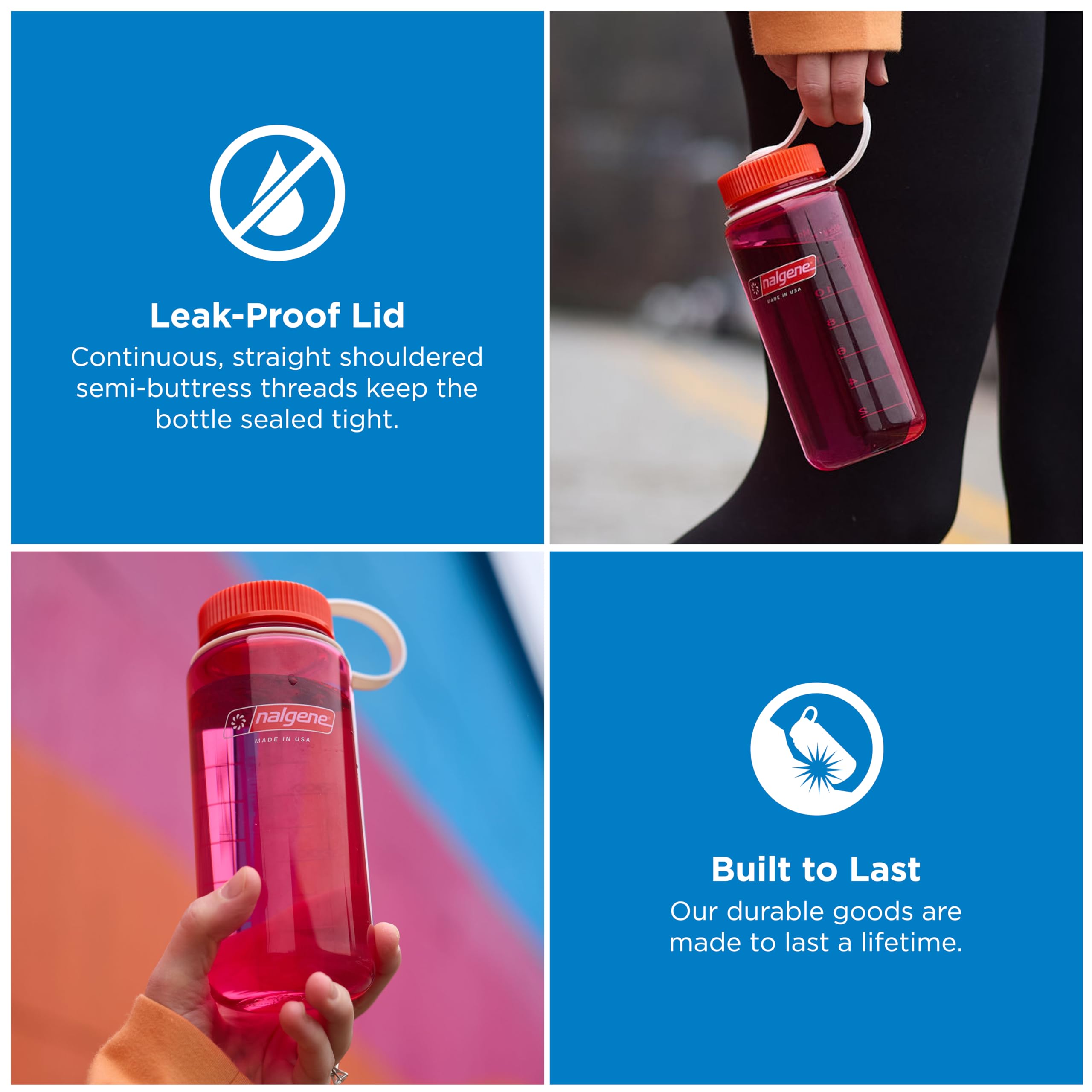 Nalgene Sustain Butelka na wodę z tritanu bez BPA wykonana z materiału pochodzącego z 50% plastikowych odpadów, 470 g, szeroki otwór