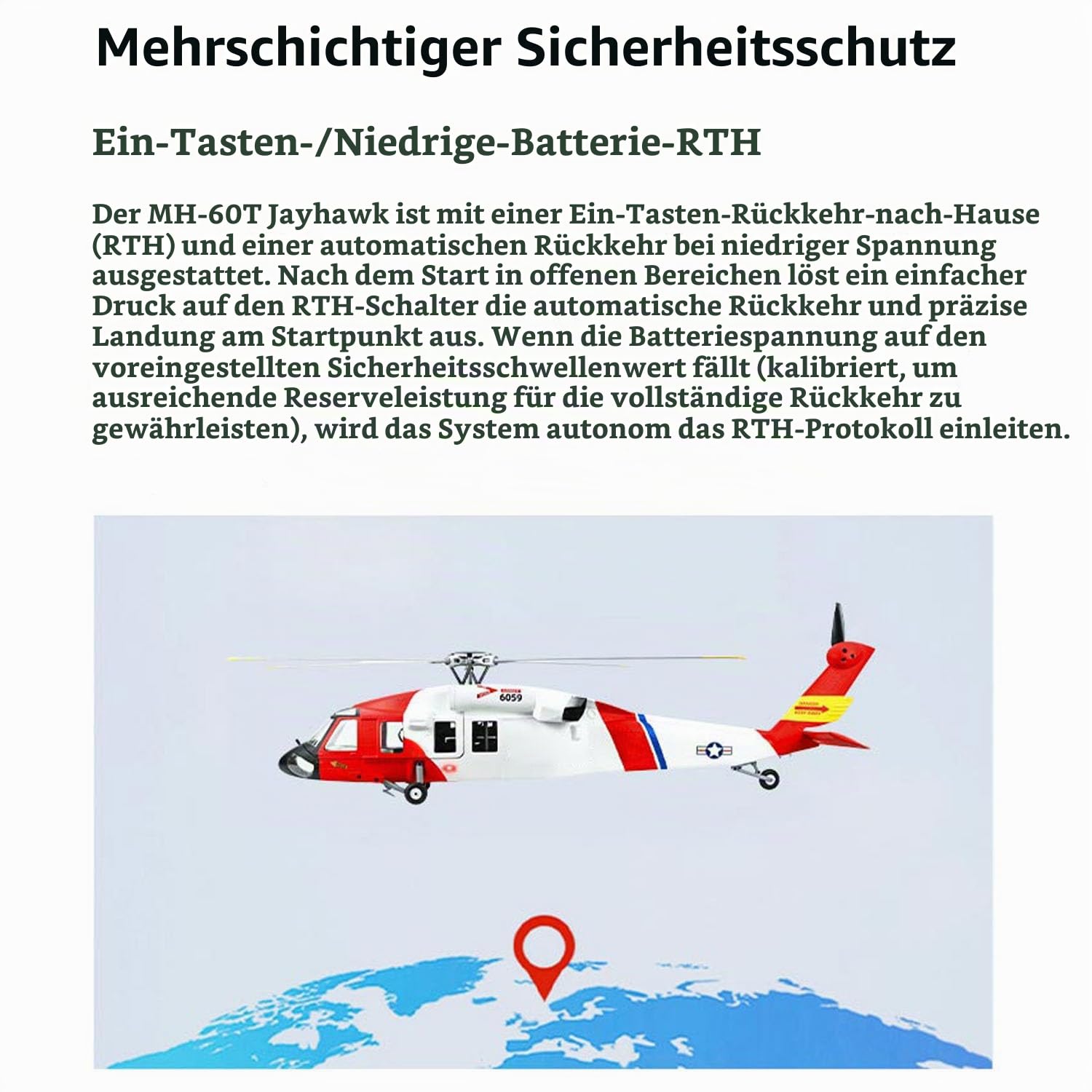 FLYWING RC Hubschrauber MH-60T, GPS & Beidou Ortung | ACE-Fernsteuerung, LED-Beleuchtung, ATT-Modus, Ein-Knopf-Rückkehr, sofort einsatzbereit