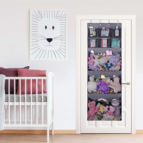 Miniatura 3 de VICTORICH Hamaca de red de almacenamiento de animales de peluche con 4 grandes bolsillos ocultos organizador de puerta para rellenos accesorios de