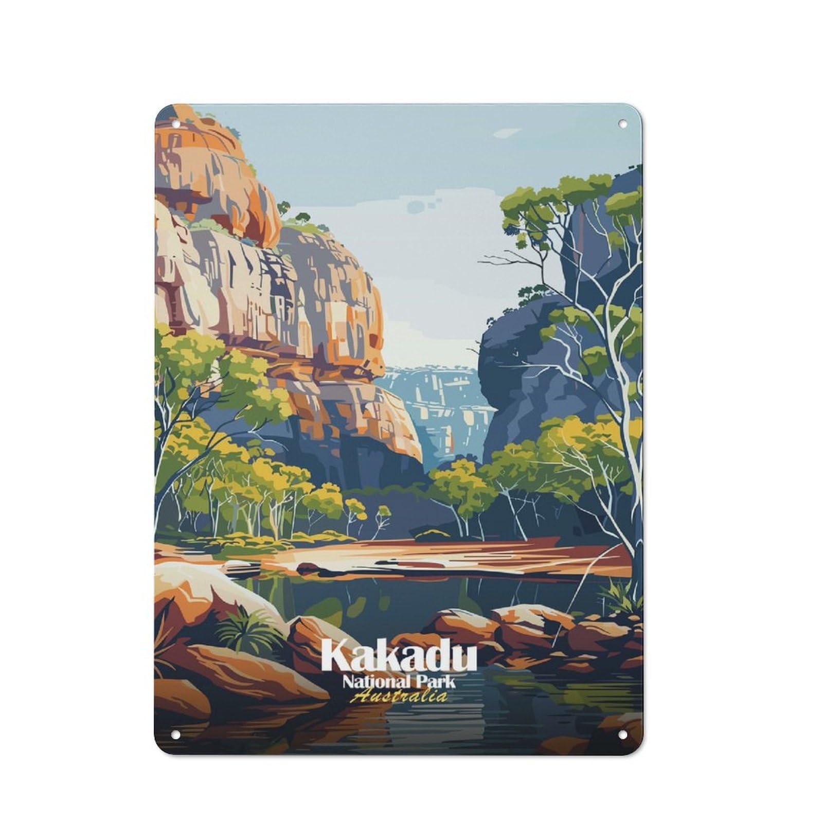 Decorative Tin Sign with Kakadu National Park Australia Landscape Design 40x30cm, Nostalgic Old Style Wall Plaque for Living Room, Hallway, Kitchen Or Cafe