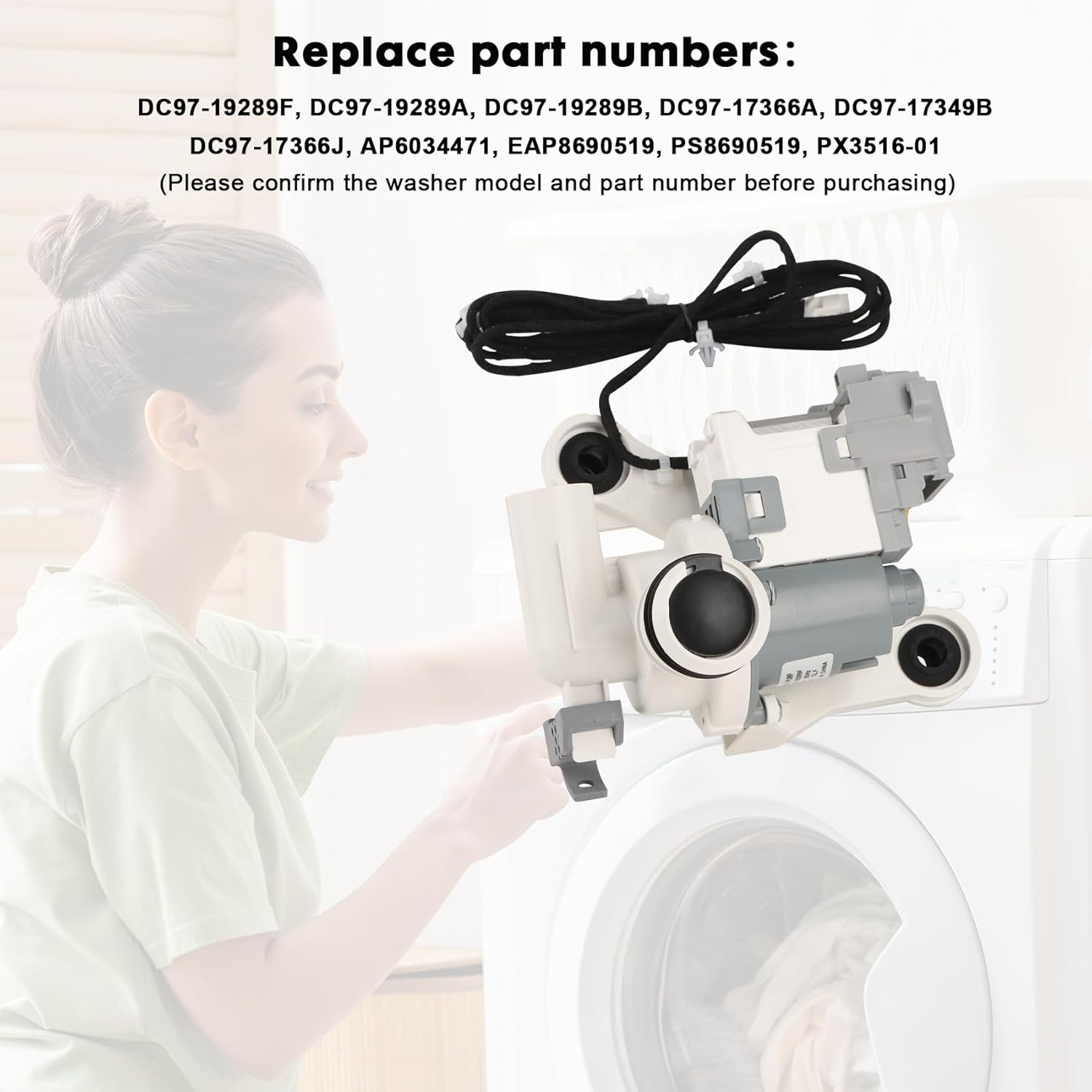 DC97-19289F Washer Drain Pump Assembly Compatible with Samsung Washing Machine WA44 WA45 WA50 WA52 WA54 Replaces# DC97-19289B DC97-19289A DC97-17366J PX3516-01