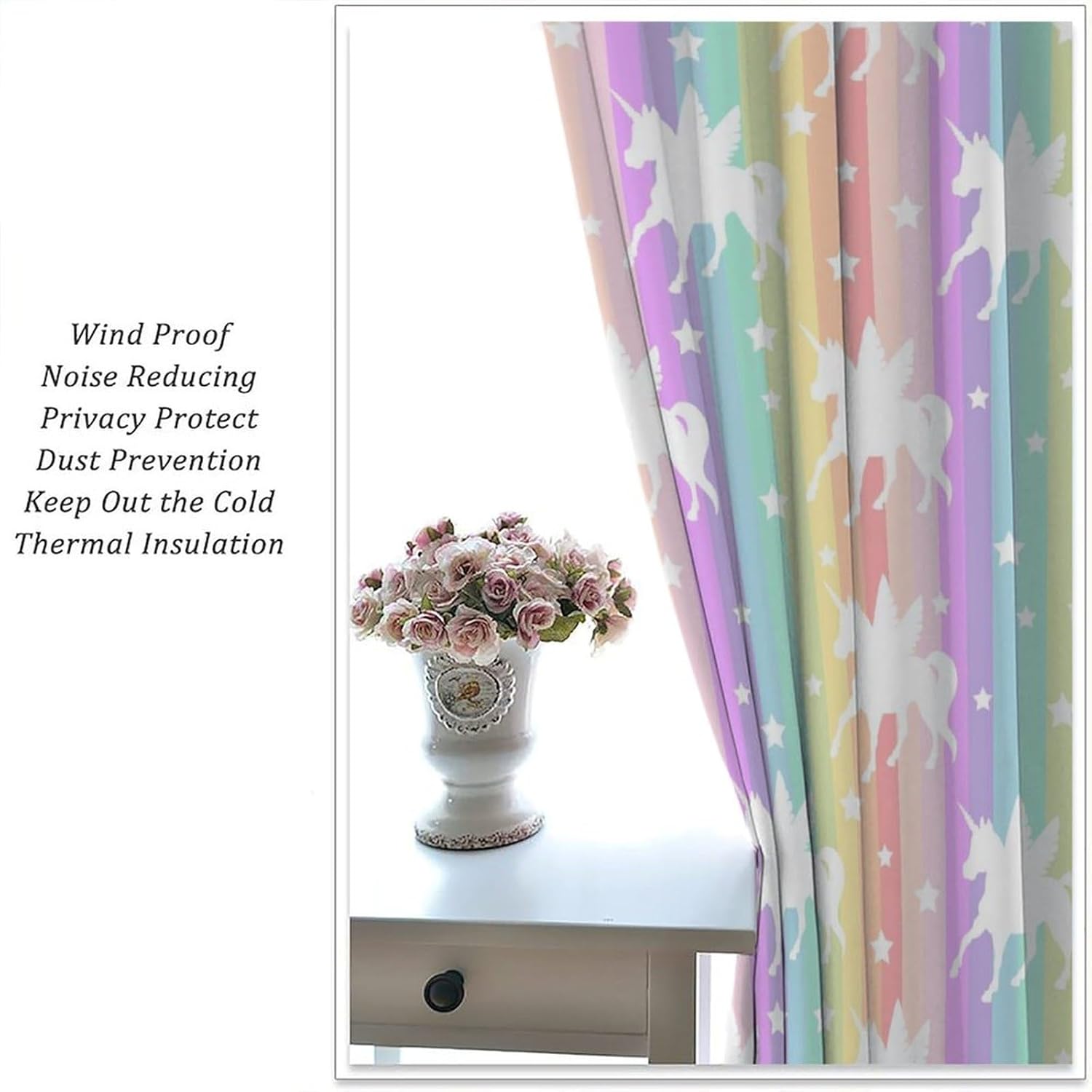 JESTRONRY Rainbow Unicorn Curtains for Kids Room,Fantasy Rainbow Unicorn Colorful Stripes Print Window Curtain Fabric Thermal Insulated Darkening for Baby Girls Bedroom 42x45 Inch Blackout