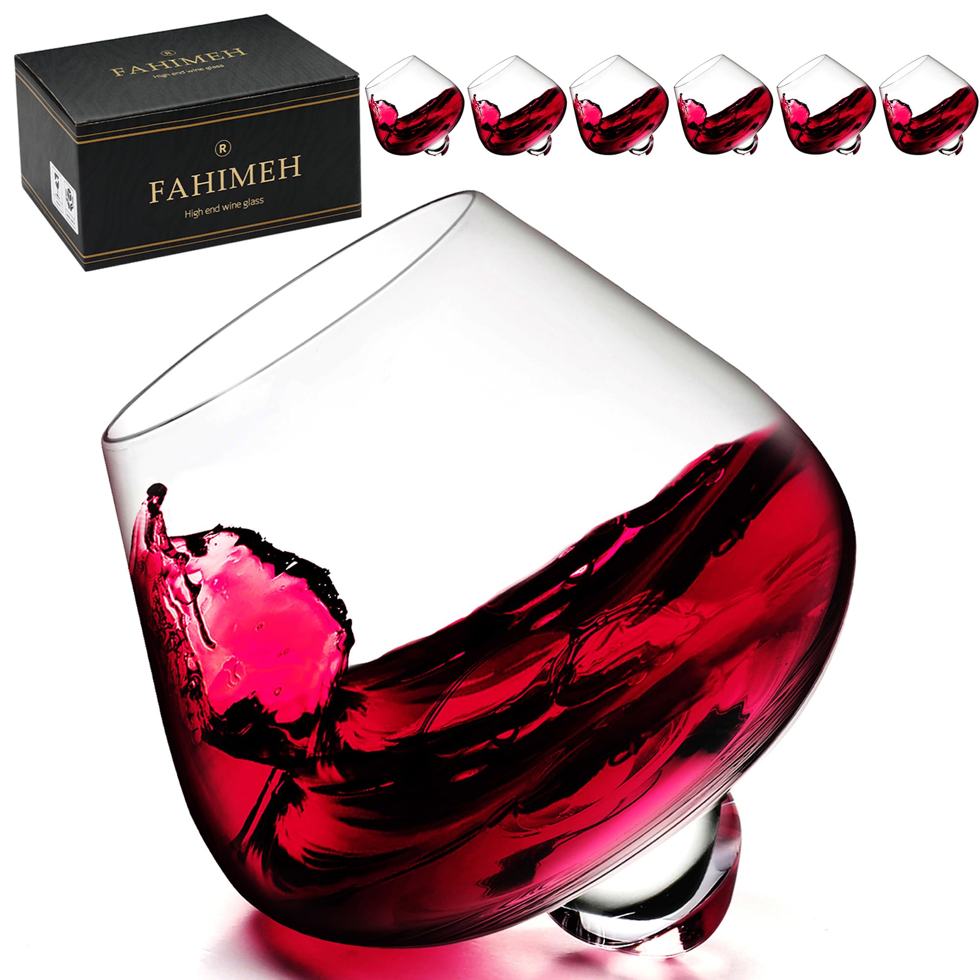 FAHIMEH Bicchieri Whisky Rum Cognac vino Cristallo Rotanti Senza Stelo Degustazione Vetro Inclinati Liquore brandy Cocktail Tumbler Grappa Bicchiere Personalizzato Regalo Set da 6pc 200ml