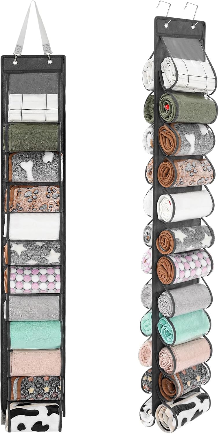 2 Set Legging Organizer, 48 Compartments Double-Sided Transparent Legging Storage Bag Yoga Leggings Hanging Container Kit Closet Storage Organizer for Women T-Shirts Bras Socks Pants Tank Top Towel